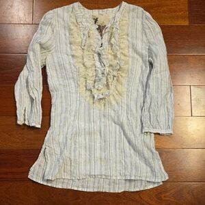 Ruffled and Embroidered Cotton Blouse